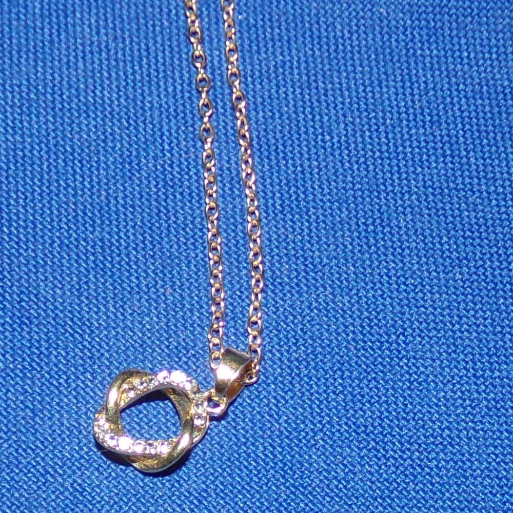 New! Rose Gold Tone & Crystal Loop Knot Necklace - 18 In Chain - Lobster Clasp